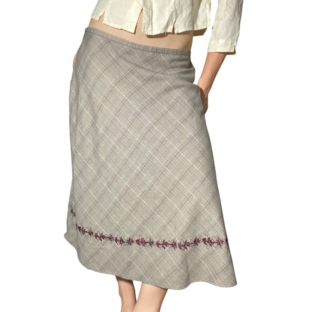 Vintage Academia Brown Plaid Midaxi Skirt Embroidered Autumnal Preppy - 14 - Picture 7 of 12